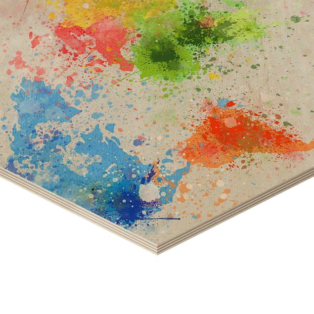 Wanddeko Praxis Bunte Farbspritzer Weltkarte