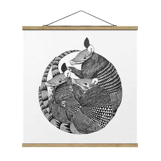 Wanddeko Esszimmer Illustration Gürteltiere Schwarz Weiß Muster