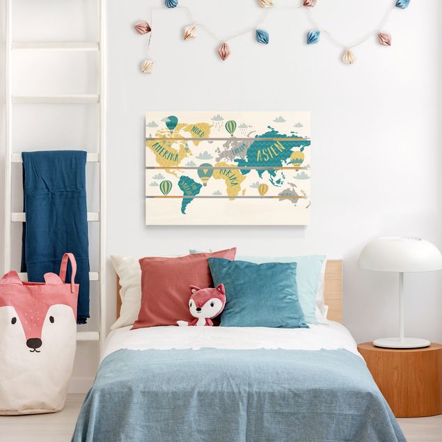 Wanddeko Babyzimmer Weltkarte mit Heißluftballon
