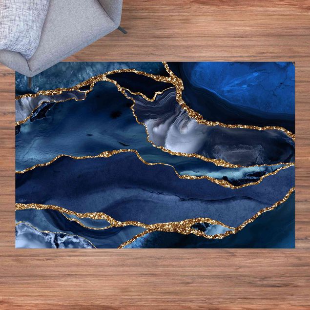 Wanddeko Flur Goldene Glitzer Wellen vor Blau