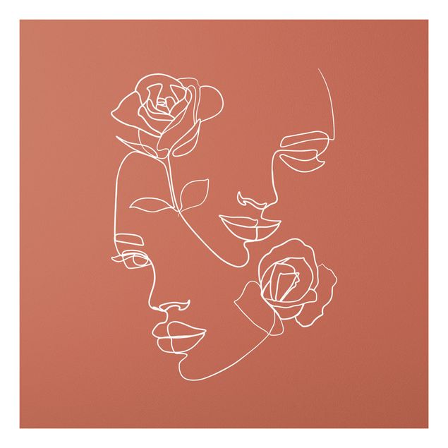 Wanddeko Schlafzimmer Line Art Gesichter Frauen Rosen Kupfer