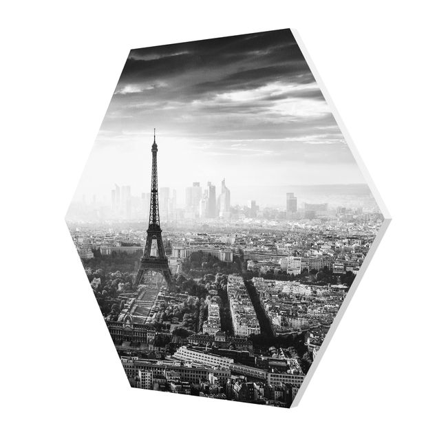 Wanddeko Büro Der Eiffelturm von Oben Schwarz-weiß