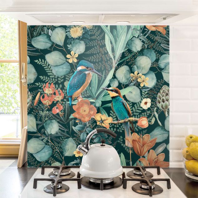 Küche Dekoration Blumenparadies Eisvogel und Kolibri