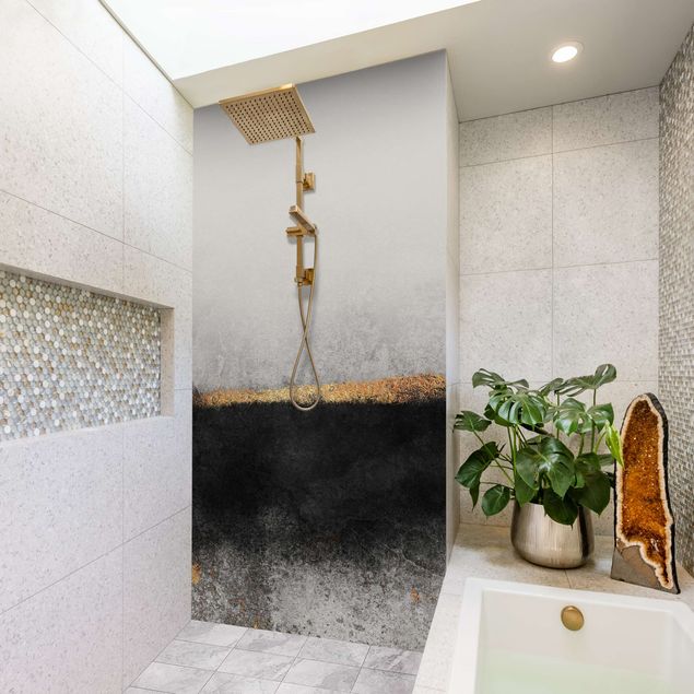 Wanddeko Gäste WC Abstrakter Goldener Horizont Schwarz Weiß