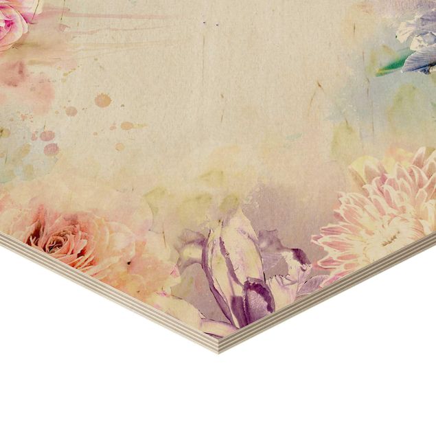 Wanddeko Praxis Aquarell Blütenmix Pastell