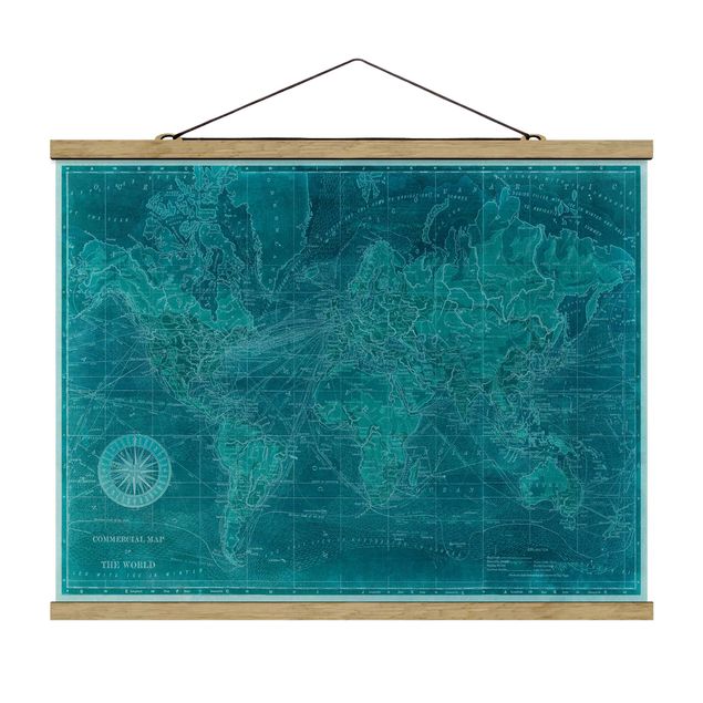 Wanddeko Esszimmer Vintage Weltkarte Azurblau
