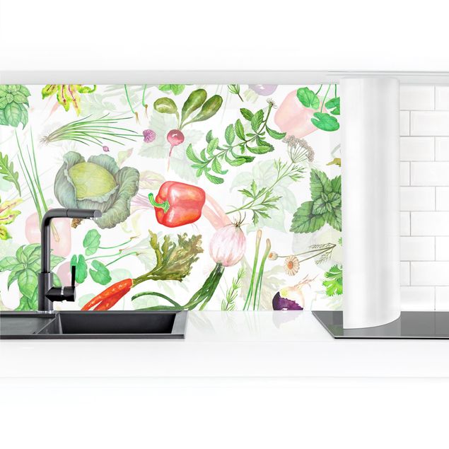 Wanddeko Muster Gemüse und Kräuter Illustration