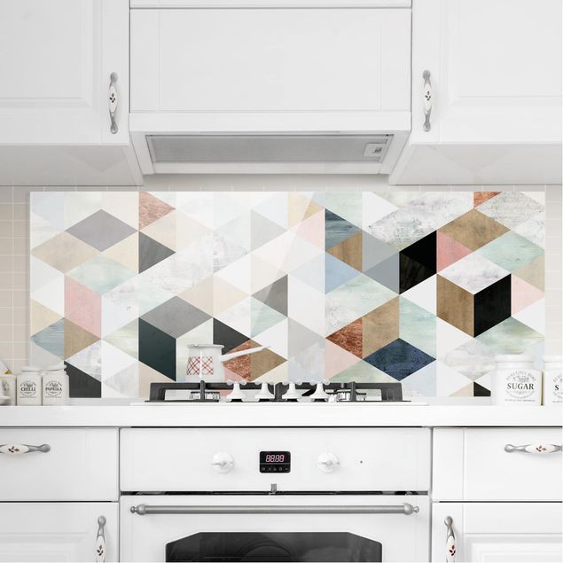 Wanddeko Küche Aquarell-Mosaik mit Dreiecken I