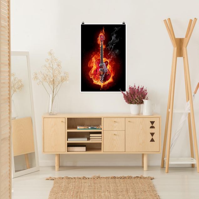 Wanddeko Jungenzimmer Gitarre in Flammen