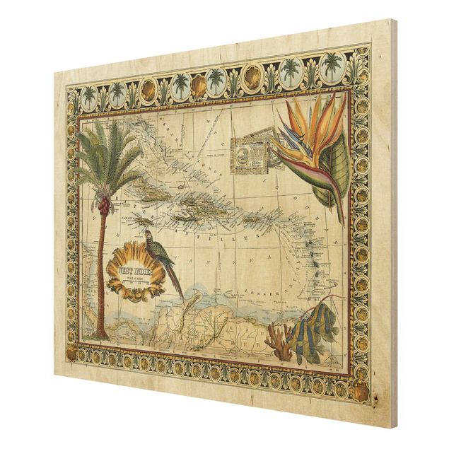 Wanddeko Esszimmer Vintage Tropische Landkarte West Indien
