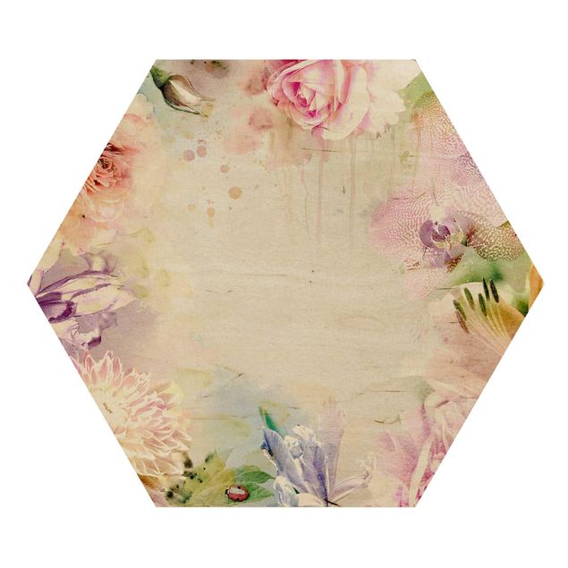 Wanddeko Esszimmer Aquarell Blütenmix Pastell