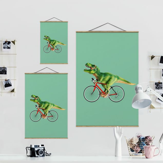 Wanddeko grün Dinosaurier mit Fahrrad