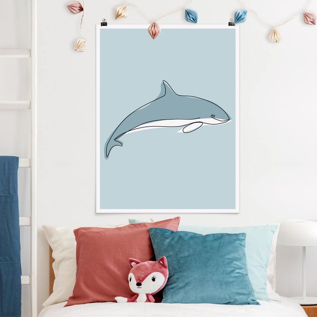 Kinderzimmer Deko Delfin Line Art