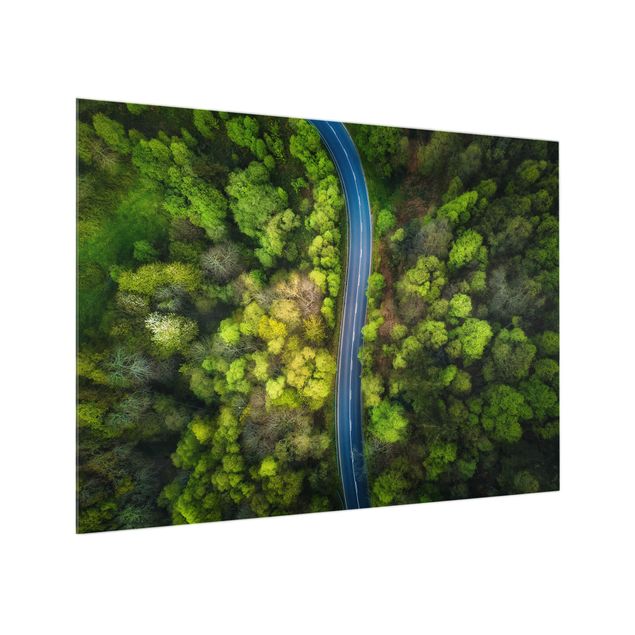 Wanddeko Landschaft Luftbild - Asphaltstraße im Wald