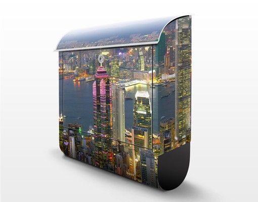 Briefkasten blau Hongkong Skyline