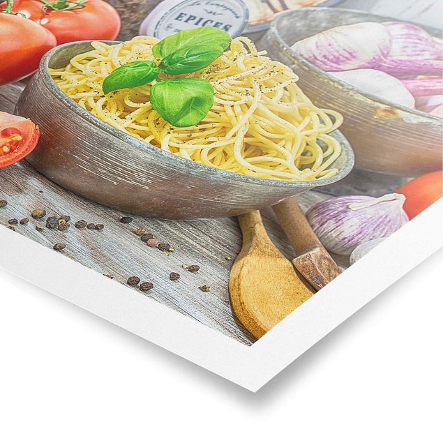 Wanddeko Kulinarisch Spagetthischale mit Basilikum
