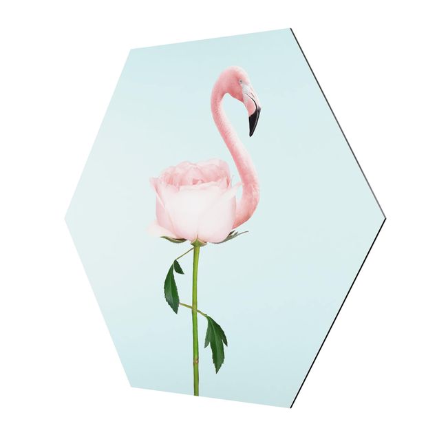 Wanddeko Büro Flamingo mit Rose