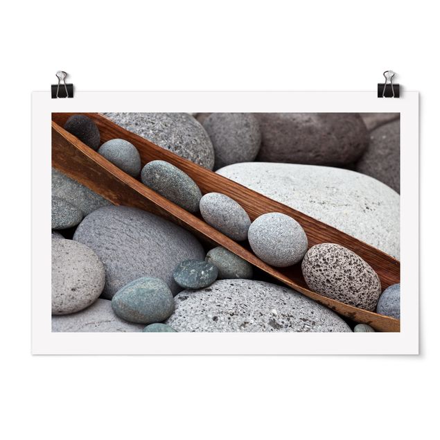 Wanddeko Esszimmer Stillleben mit grauen Steinen