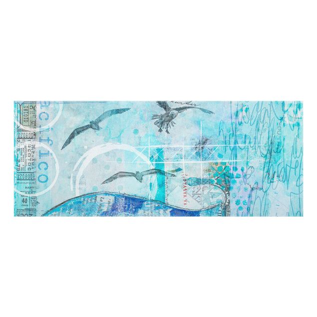Wanddeko Shabby Bunte Collage - Blaue Fische
