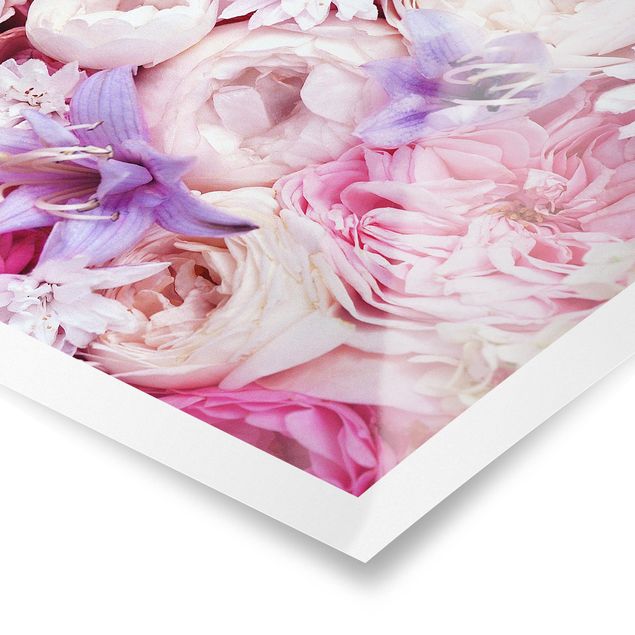 Wanddeko rosa Shabby Rosen mit Glockenblumen