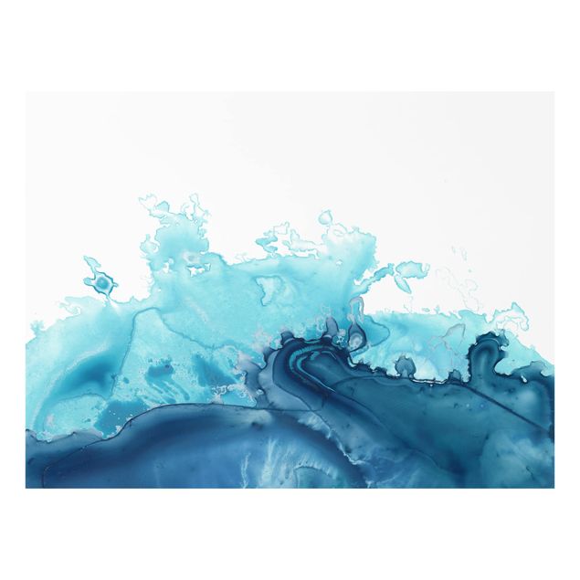 Wanddeko Aquarell Welle Aquarell Blau I