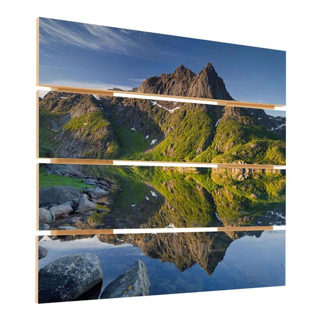 Wanddeko Büro Berglandschaft mit Wasserspiegelung in Norwegen