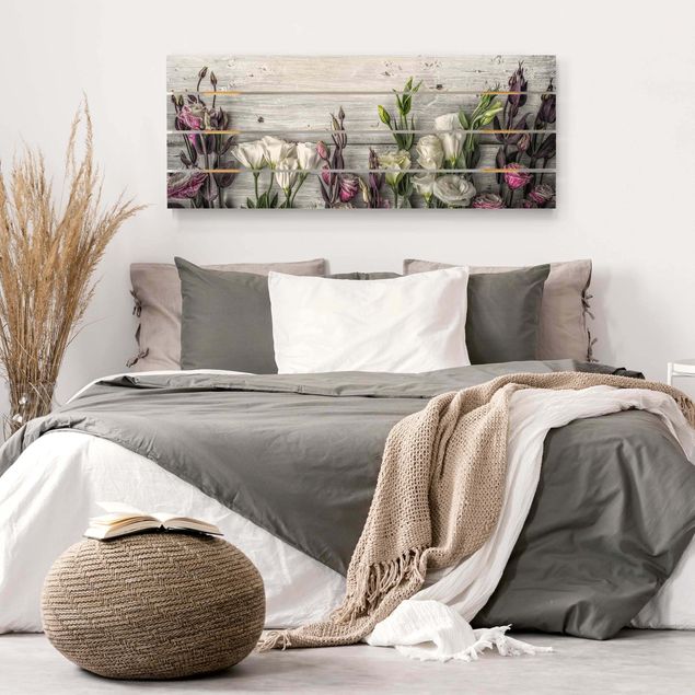 Wanddeko Schlafzimmer Tulpen-Rose Shabby Holzoptik
