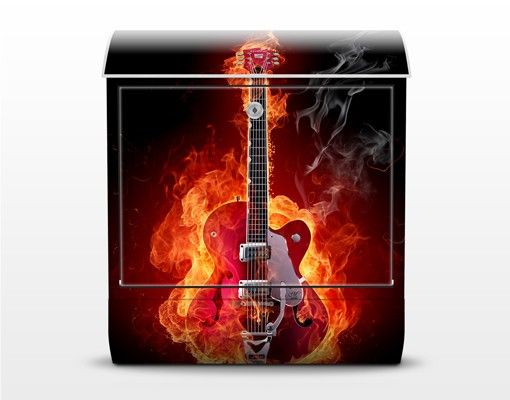 Postkasten schwarz Gitarre in Flammen
