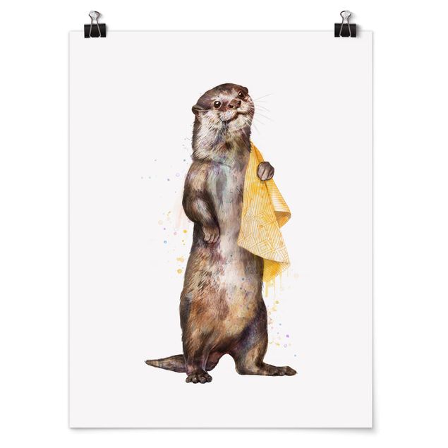 Wanddeko Esszimmer Illustration Otter mit Handtuch Malerei Weiß
