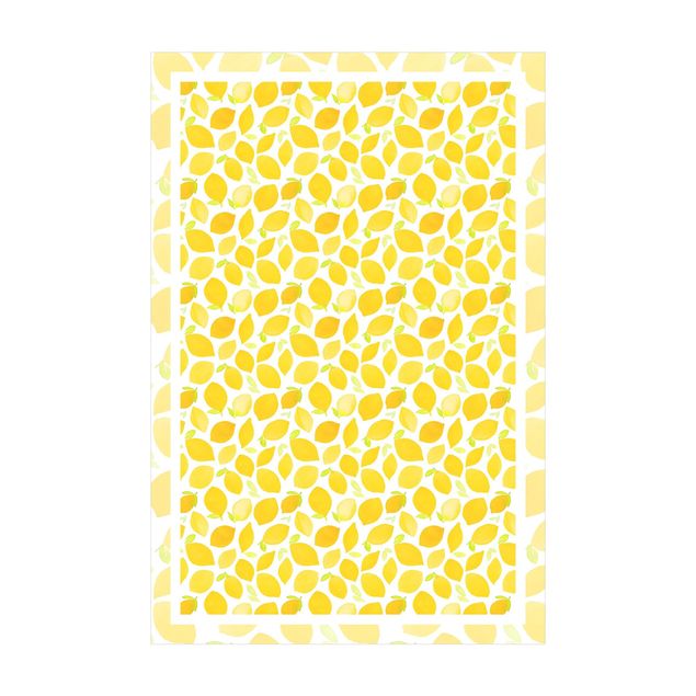 Aussen Teppich Aquarell Zitronen mit Blättern und Rahmen