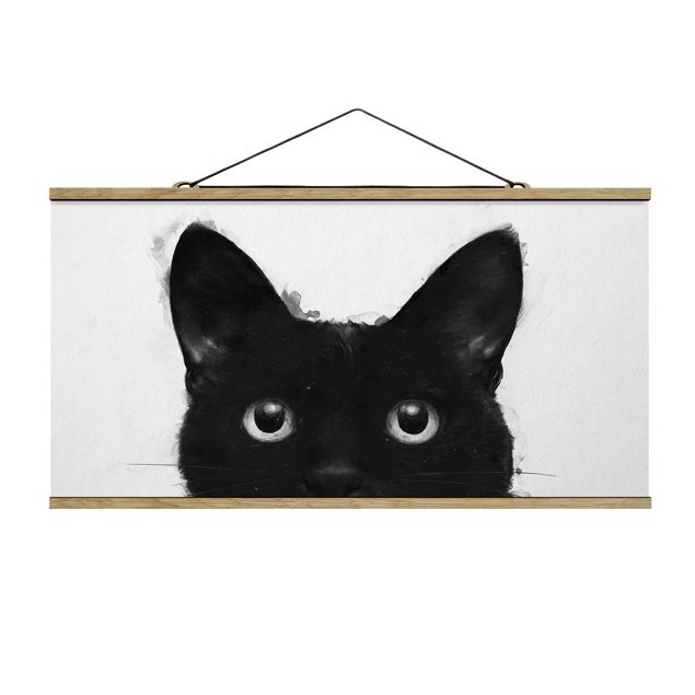 Wanddeko Esszimmer Illustration Schwarze Katze auf Weiß Malerei