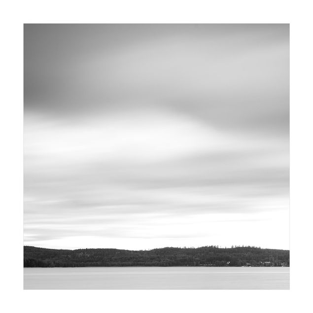 Wanddeko schwarz-weiß Sonnenuntergang am See schwarz-weiß