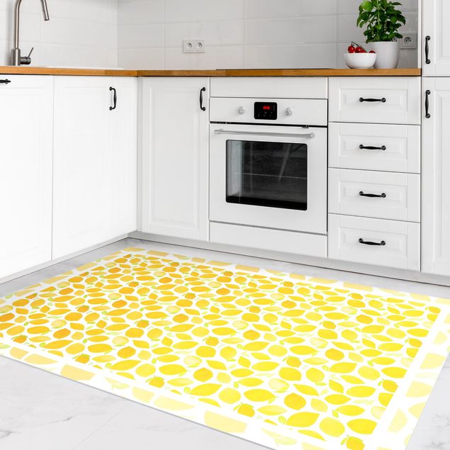 Wanddeko Küche Aquarell Zitronen mit Blättern und Rahmen