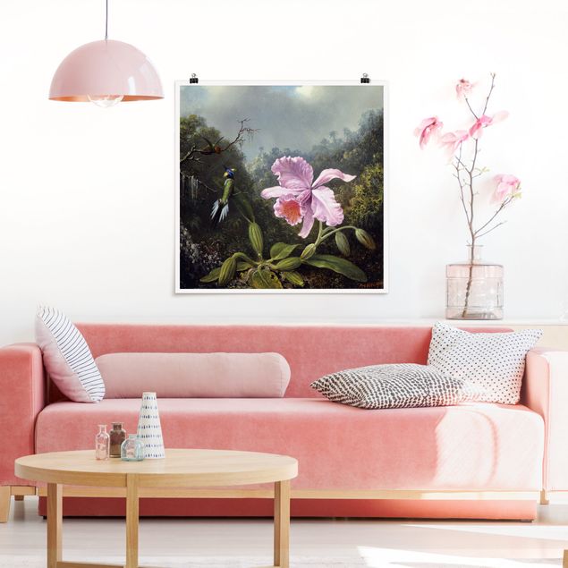Wanddeko Schlafzimmer Martin Johnson Heade - Stillleben mit Orchidee und zwei Kolibris