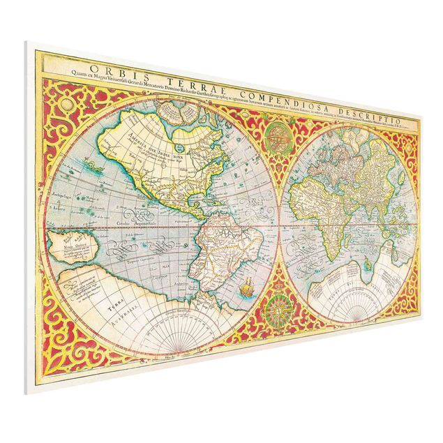 Wanddeko bunt Historische Weltkarte Orbis Terrare Compendiosa Descriptio