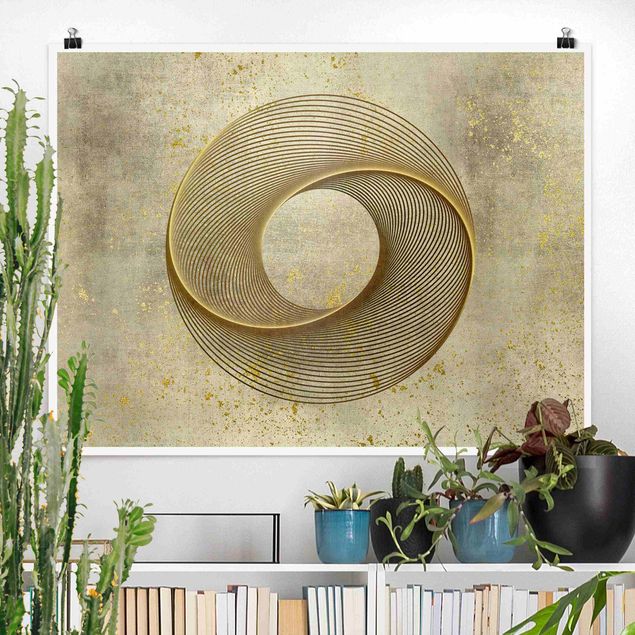 Wanddeko Schlafzimmer Line Art Kreisspirale Gold