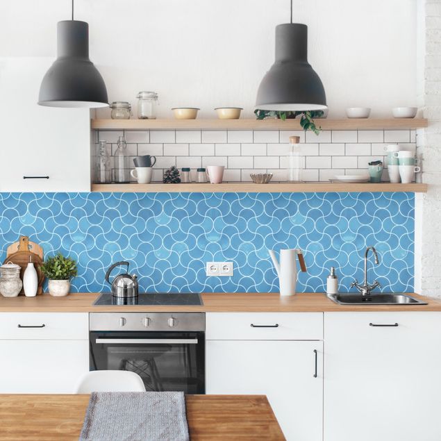 Wanddeko Küche Geschwungene Fliese Keramikoptik - Hellblau