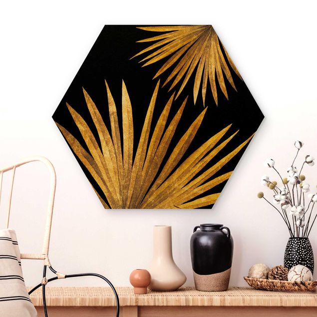 Wanddeko Schlafzimmer Gold - Palmenblatt auf Schwarz