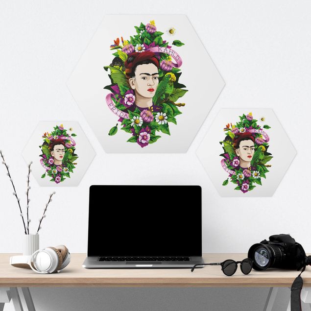 Wanddeko über Bett Frida Kahlo - Frida, Äffchen und Papagei