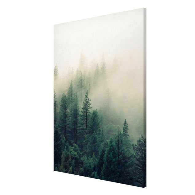 Wanddeko grün Wald im Nebel Erwachen