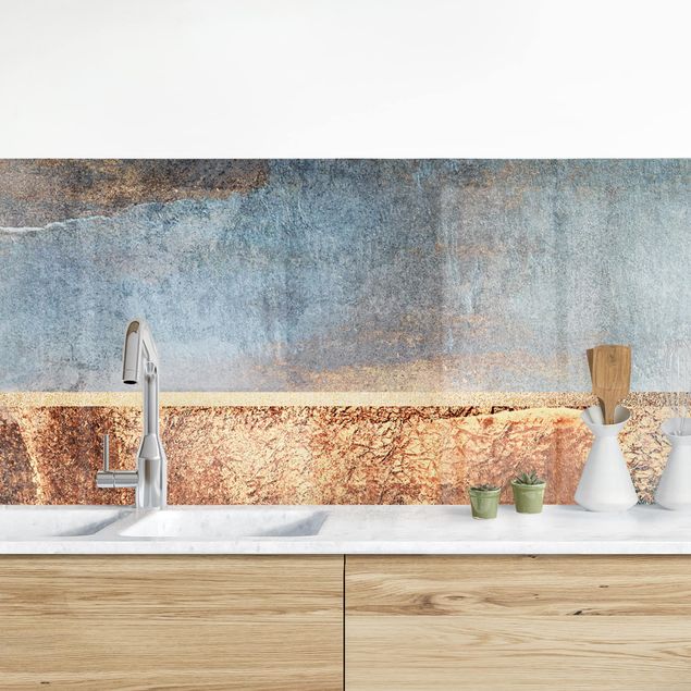 Wanddeko Küche Abstraktes Seeufer in Gold