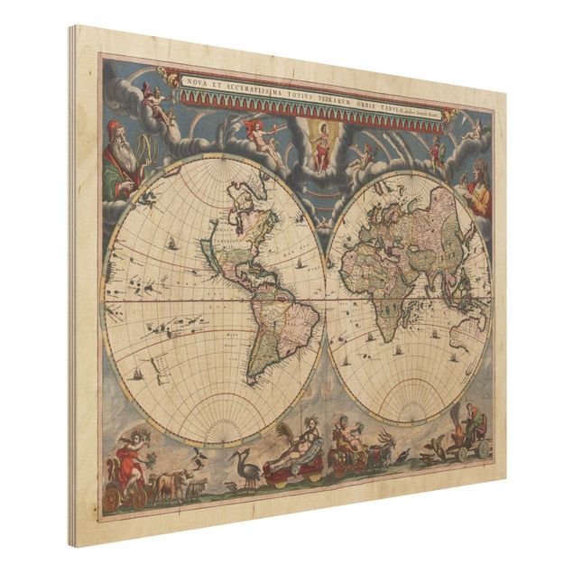 Wanddeko beige Historische Weltkarte Nova et Accuratissima von 1664