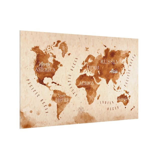 Wanddeko Weltkarte Weltkarte Aquarell beige braun
