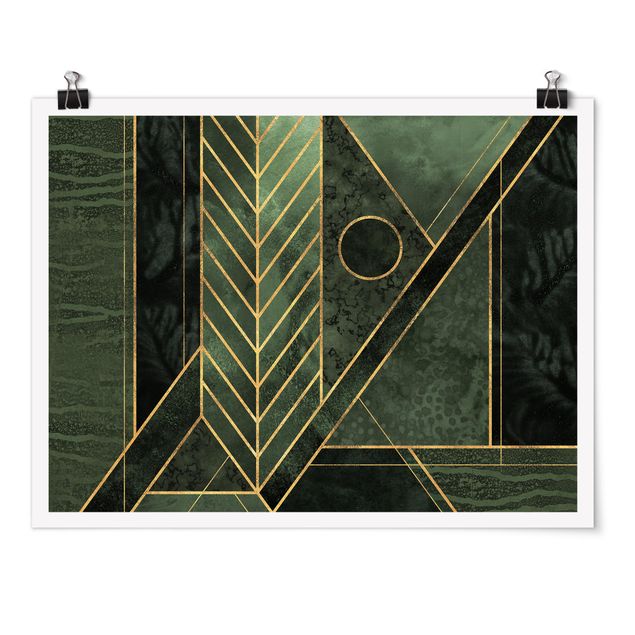 Wanddeko grün Geometrische Formen Smaragd Gold