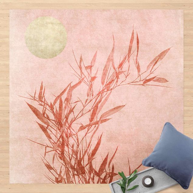 Wanddeko Esszimmer Goldene Sonne mit Rosa Bambus