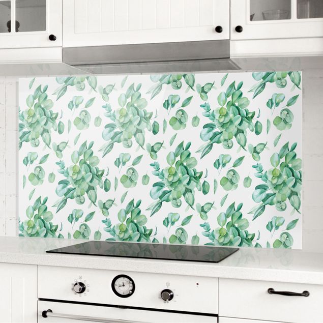 Wanddeko Küche Aquarell Eukalyptusbouquet Muster