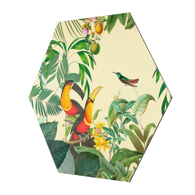 Wanddeko Büro Vintage Collage - Vögel im Dschungel