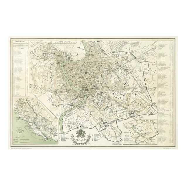 Wanddeko beige Vintage Stadtplan Rom Antik