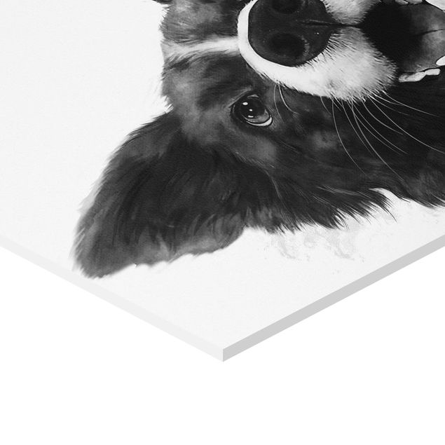 Wanddeko über Sofa Illustration Hund Border Collie Schwarz Weiß Malerei