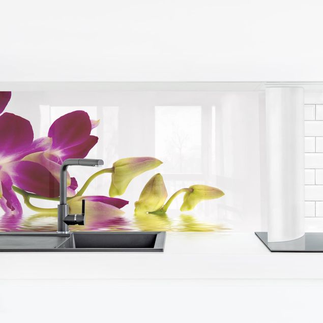 Küchenrückwand Folie Blumen Pink Orchid Waters